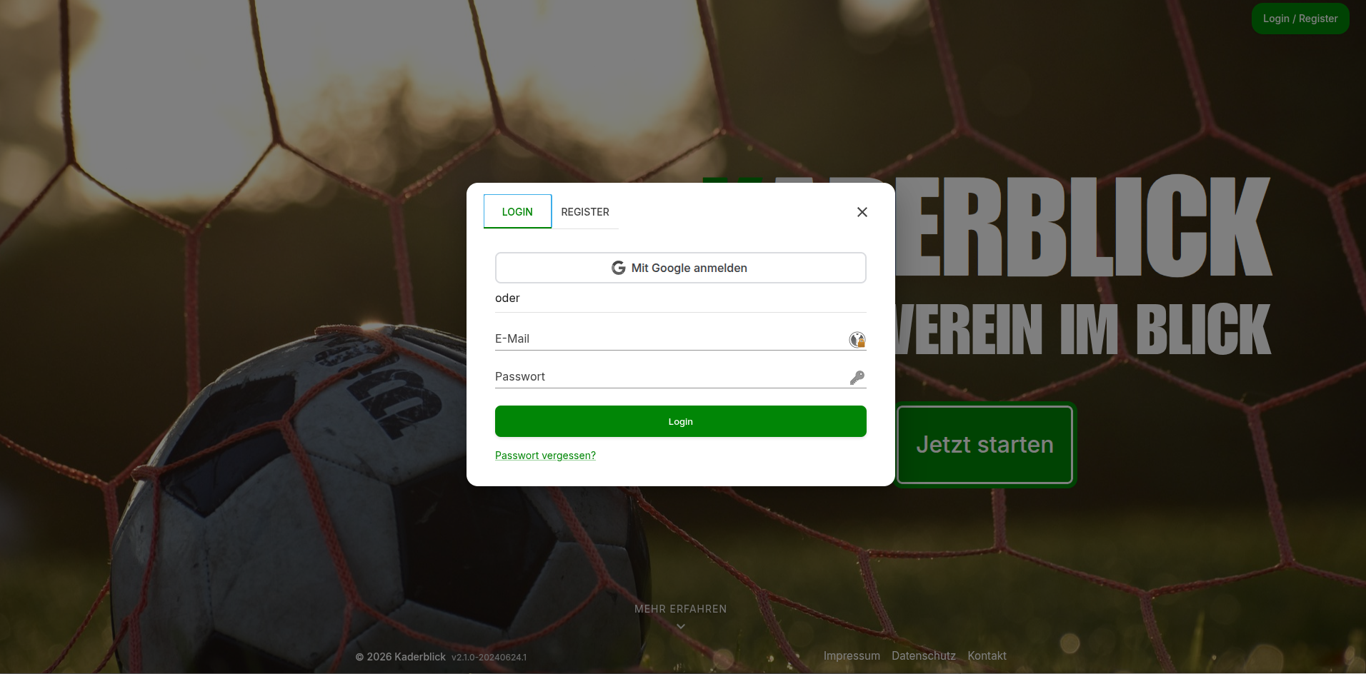 Login-Seite von Kaderblick