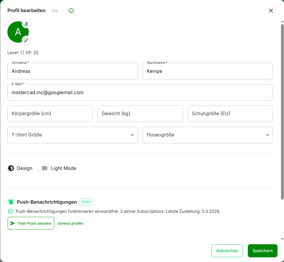 Profilseite ausfüllen