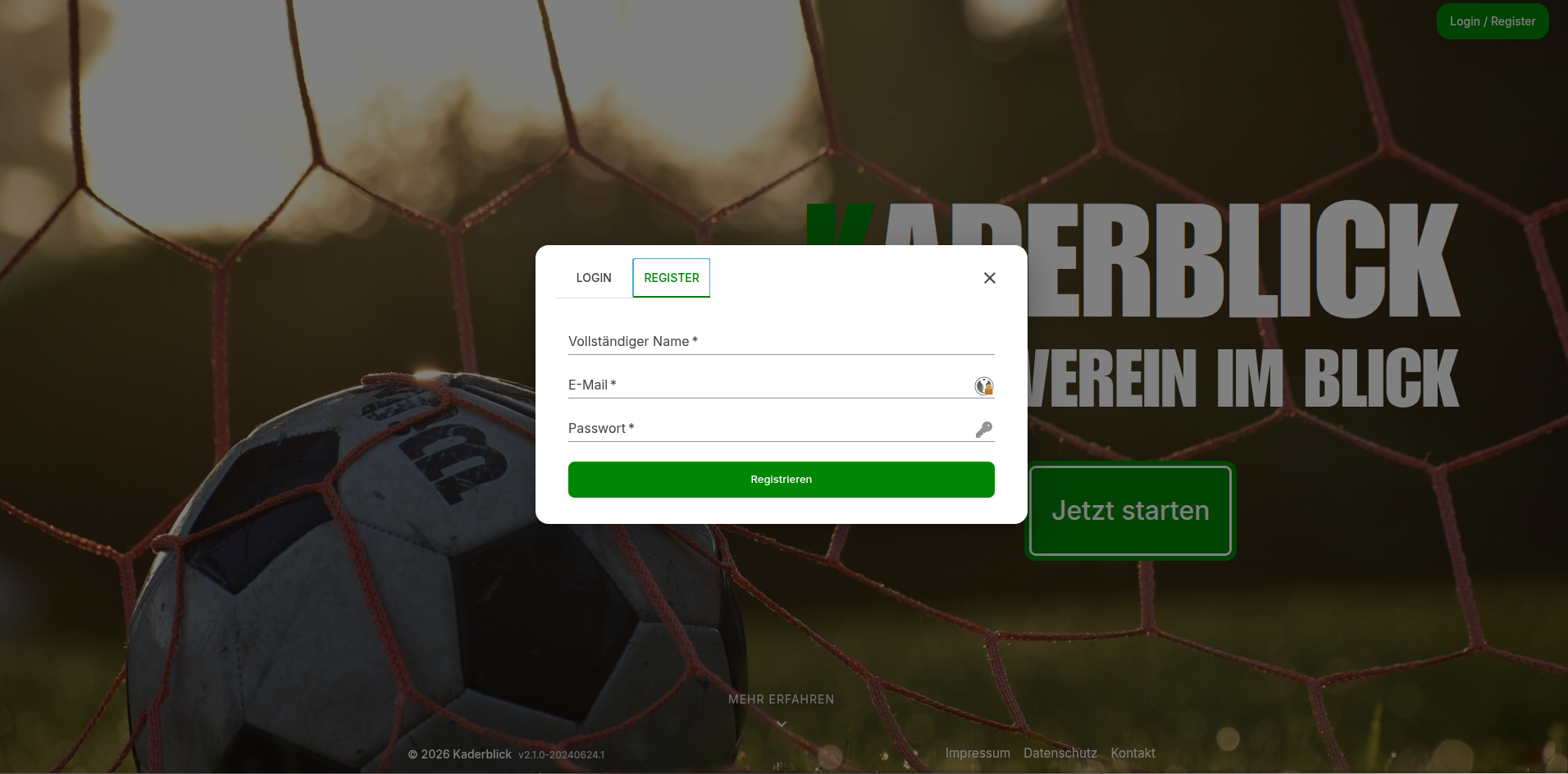 Registrierungsformular von Kaderblick